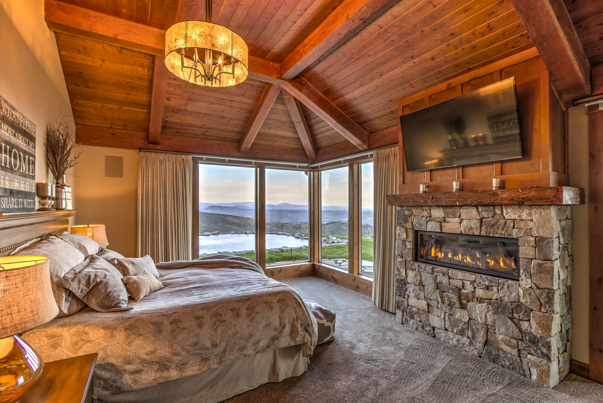 master bedroom timber beams posts log cabin