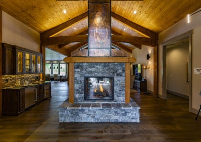 timber frame fireplace mantel