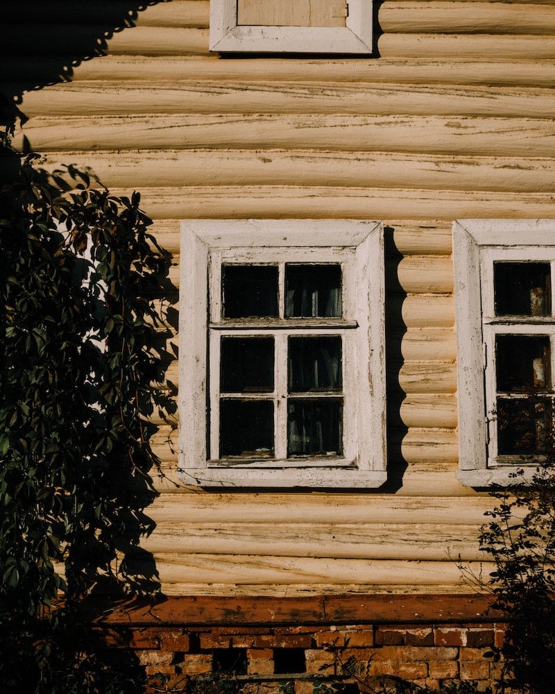 log cabin with windows