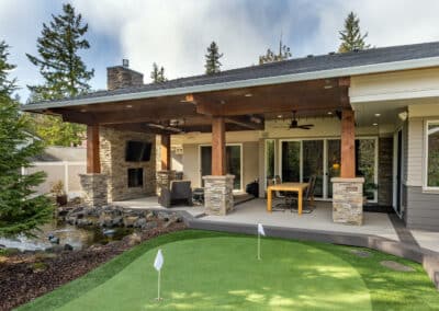 craftsman patio with golf putting green